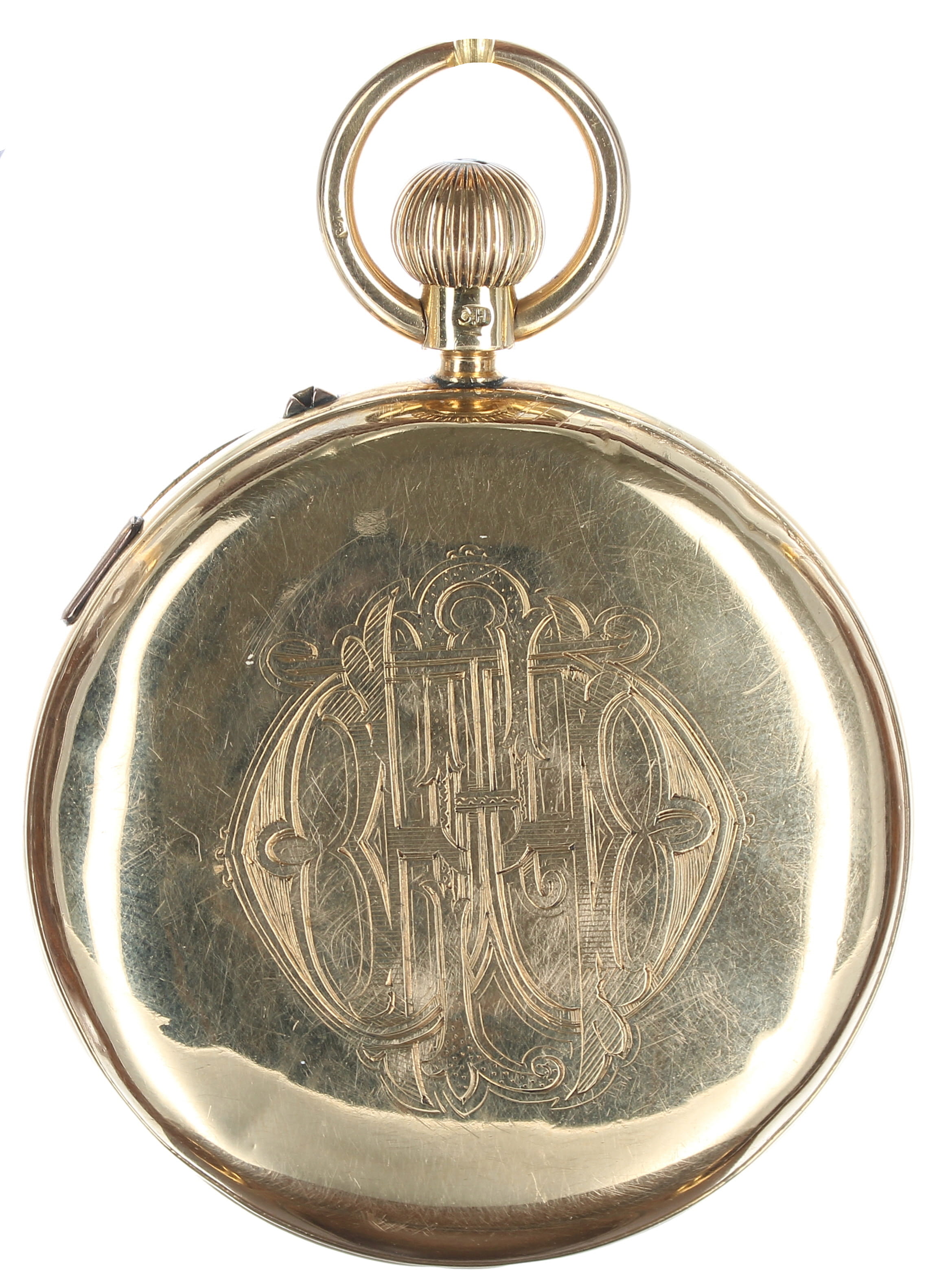 18ct centre seconds chronograph lever pocket watch, Chester 1901, the three-quarter plate movement - Image 3 of 4