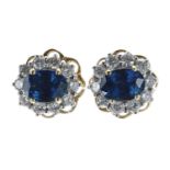 Good pair of 18k sapphire and diamond oval cluster earrings, the sapphires of good colour each 0.