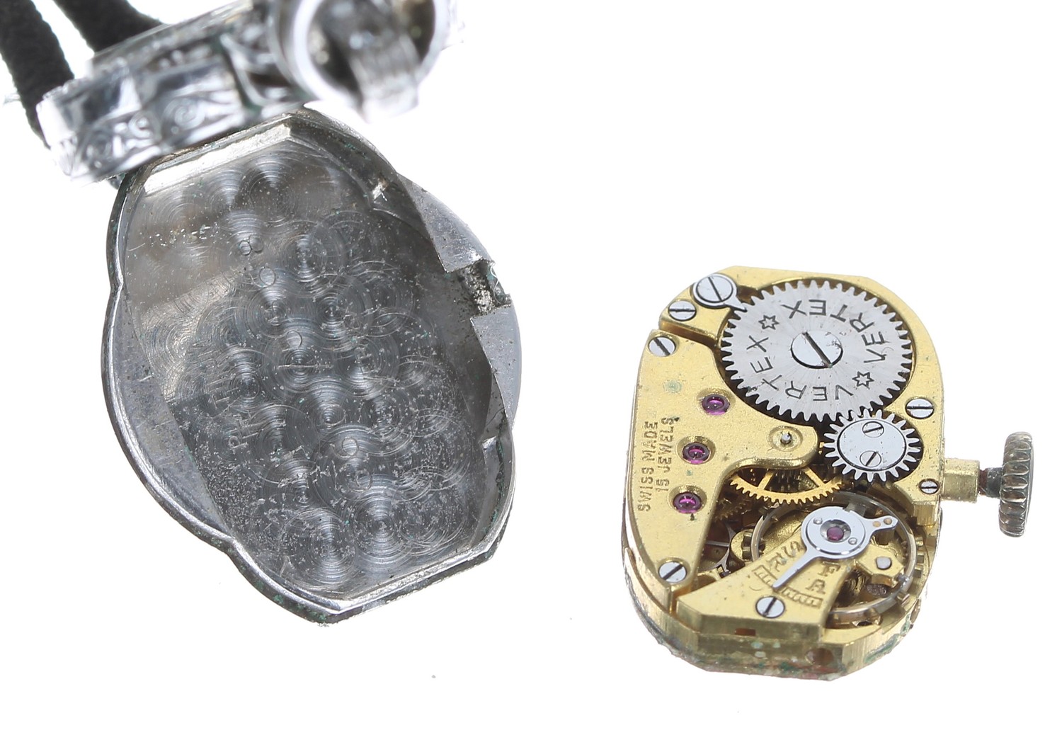 Vertex platinum and diamond lady's cocktail wristwatch, silvered dial with Arabic numerals and - Image 3 of 3