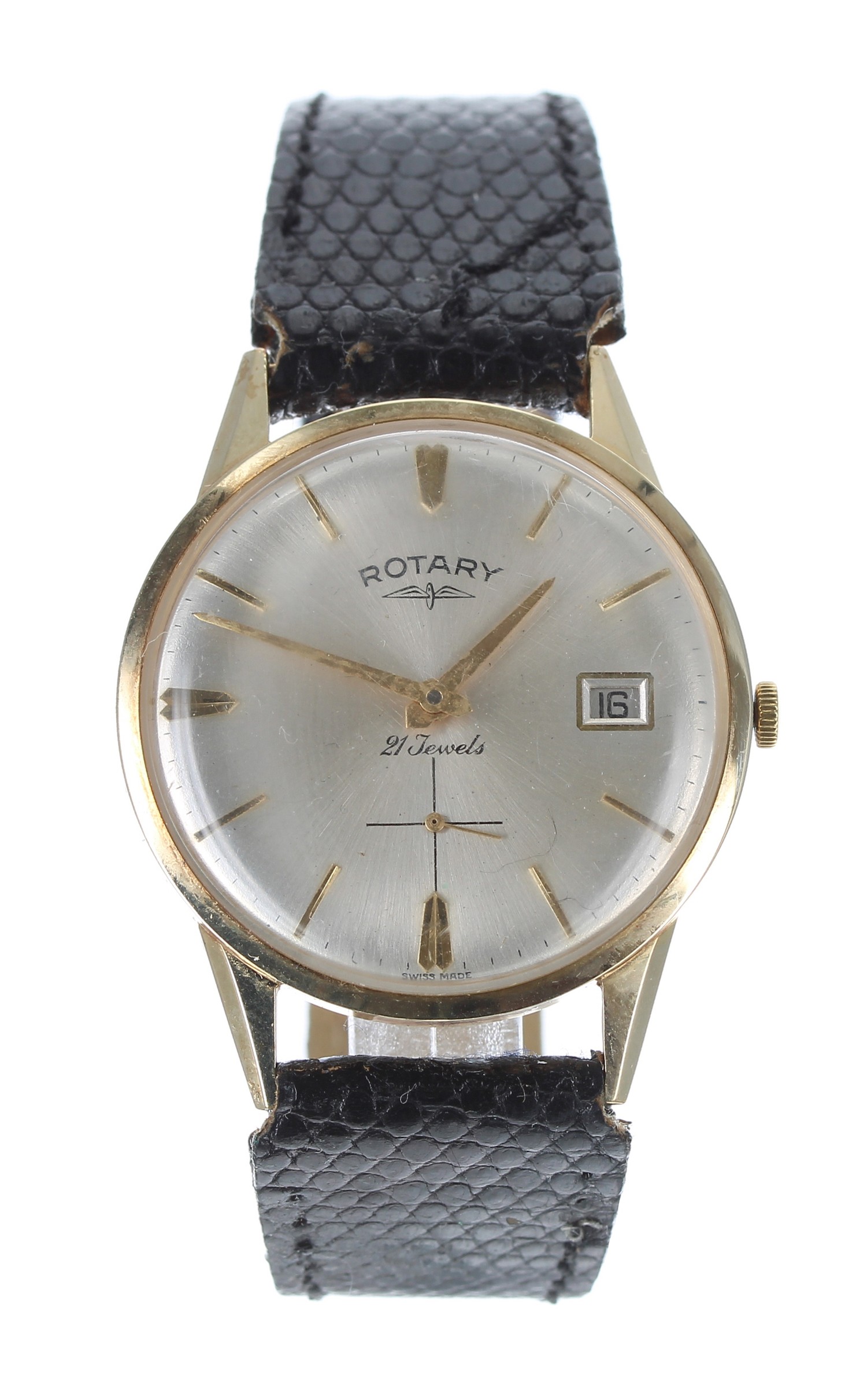 Rotary 9ct automatic gentleman's wristwatch, silvered dial with baton markers, date aperture and