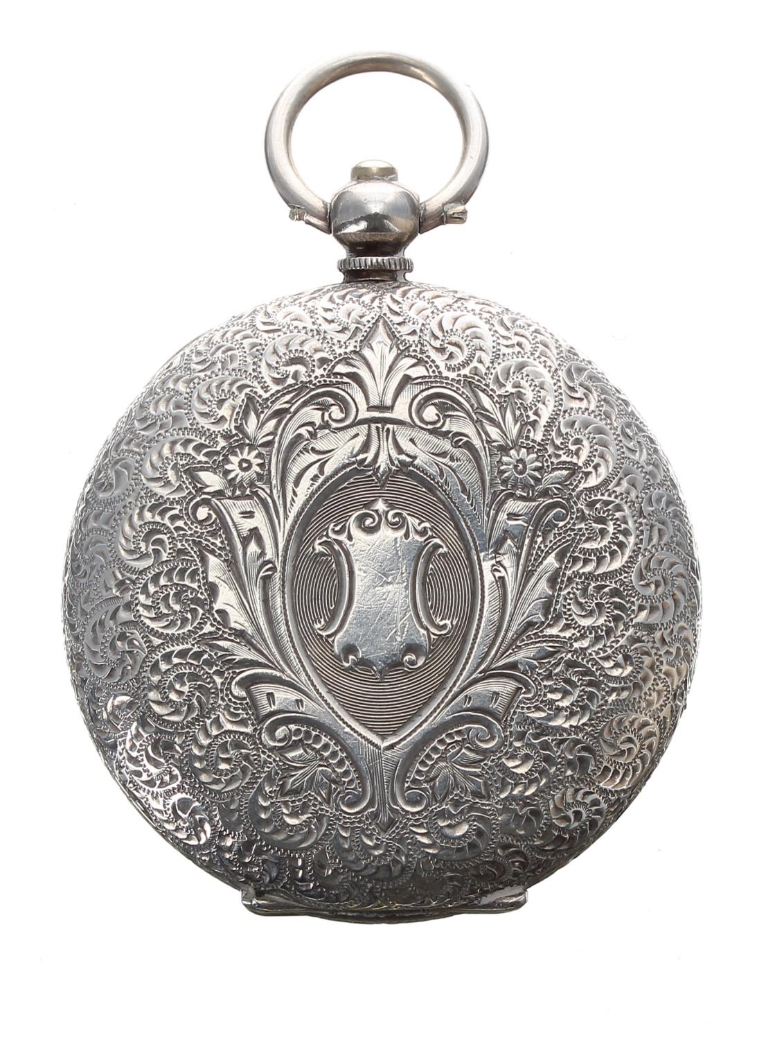 Silver (0.935) cylinder engraved fob watch, 38mm (key) - Image 2 of 3