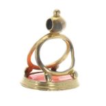 Antique gold mounted carnelian oval intaglio seal fob pendant, 15.5gm, 31mm x 26mm