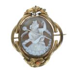 Victorian pinchbeck swivel shell cameo brooch, modelled with a classical figure within a scroll