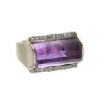 Unusual 9ct amethyst and diamond dress ring, width 21mm, 7.5gm, ring size M