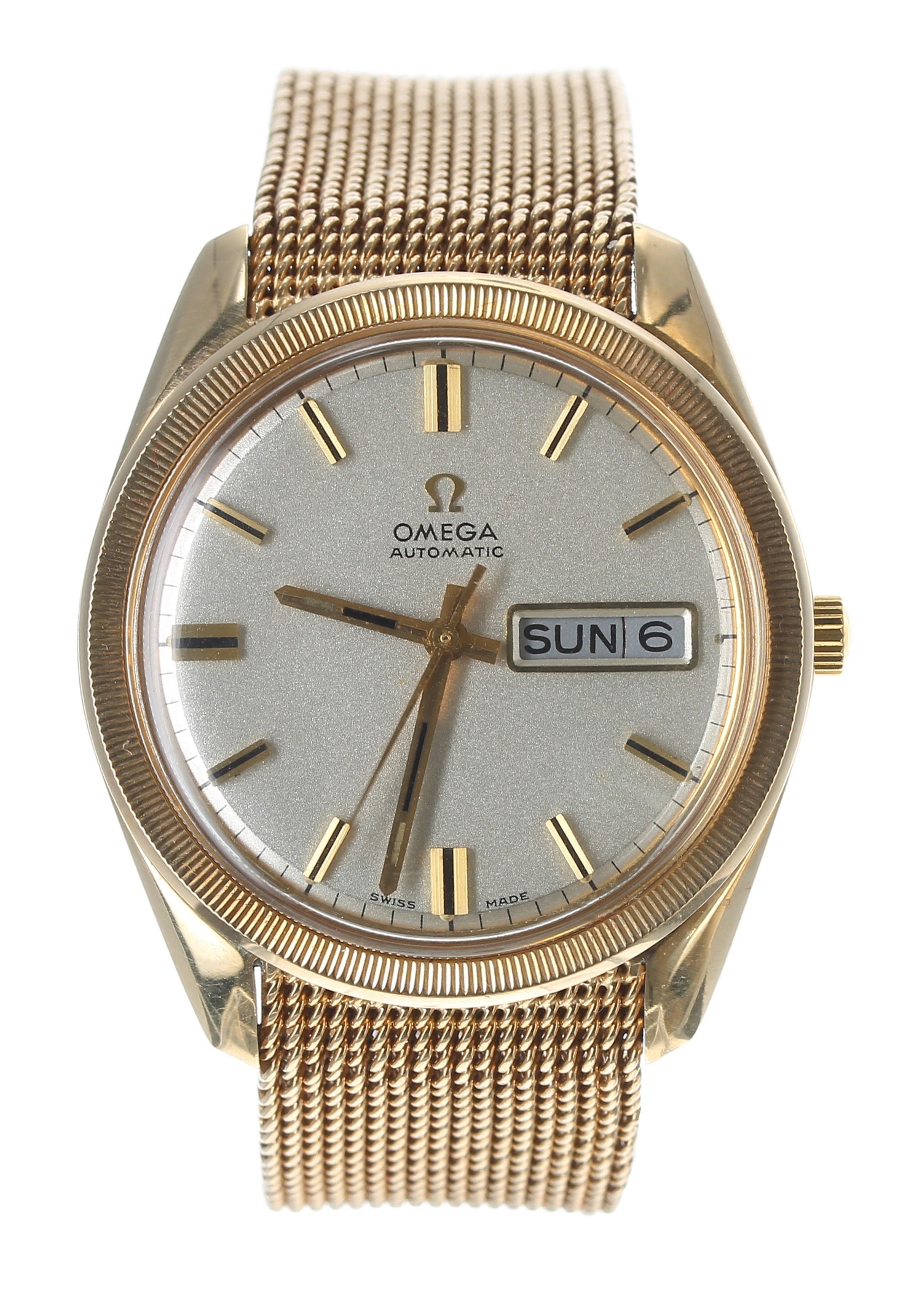 Omega 9ct automatic gentleman's bracelet wristwatch, milled bezel, silvered dial with baton markers, - Image 2 of 4