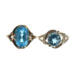 Two 9ct blue topaz single stone set rings, 6.5gm in total (2)