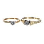 Two 18ct diamond set rings, 4.6gm (2)