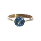 Blue topaz 22k solitaire ring, 1.00ct approx, width 6.5mm, 1.7gm, ring size I