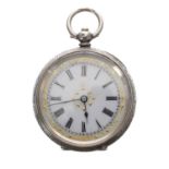 Silver (0.935) cylinder engraved fob watch, 38mm (key)