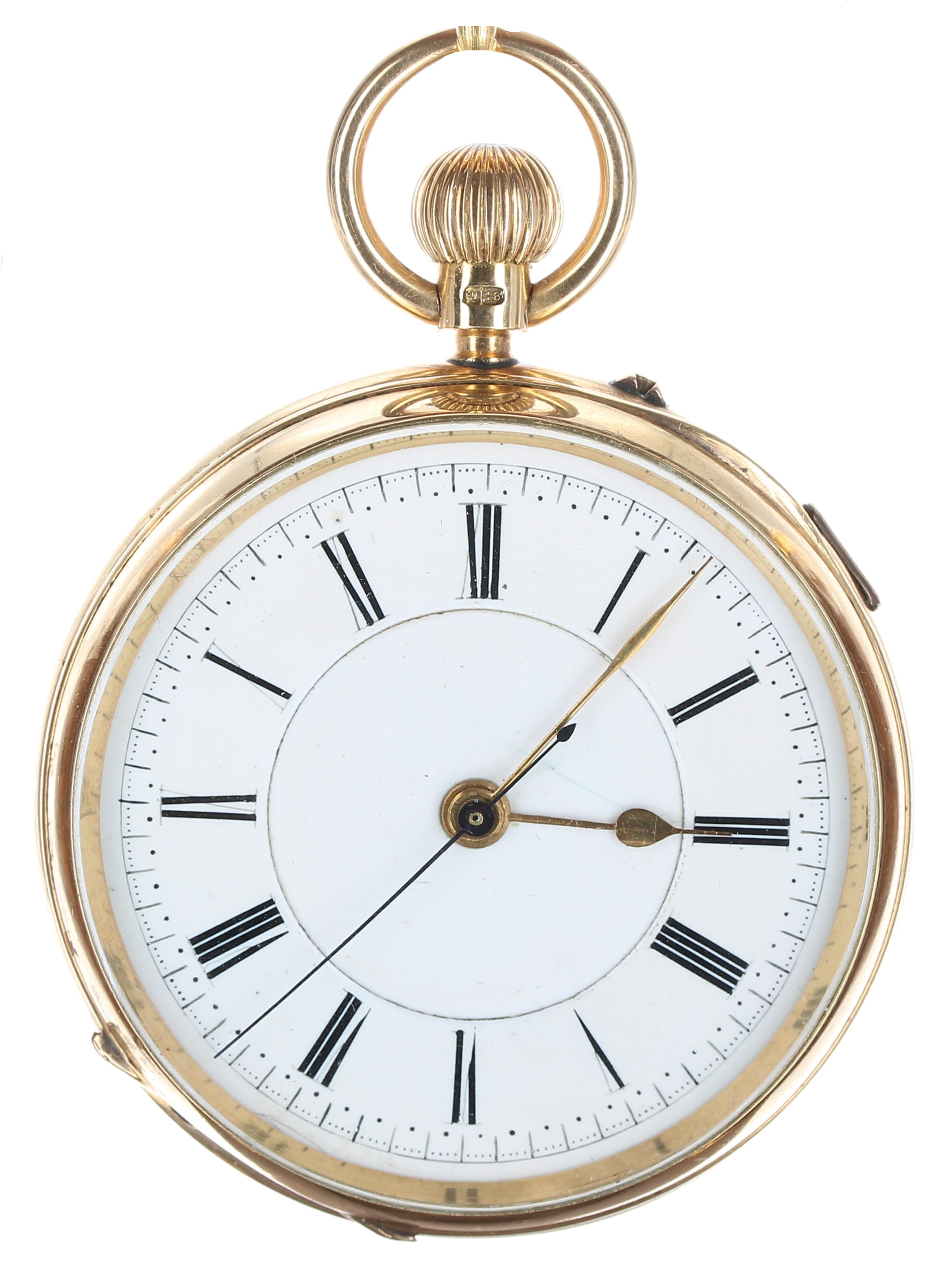 18ct centre seconds chronograph lever pocket watch, Chester 1901, the three-quarter plate movement - Image 2 of 4