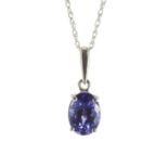9ct white gold tanzanite oval pendant on a slender necklace, the tanzanite 0.75ct approx, 1.5gm, the