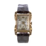 Bulova 9ct rectangular gentleman's wristwatch, rectangular silvered chequered dial with gilt applied
