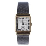 Longines 18k square cased gentleman's wristwatch with concealed lugs, circa 1929, signed silvered