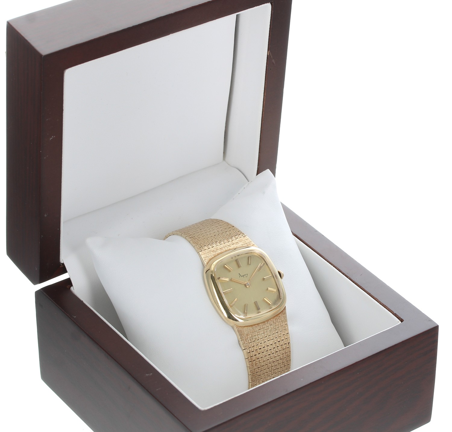 Asprey 9ct gentleman's bracelet wristwatch, import hallmarks for London 1974, signed champagne - Image 2 of 5