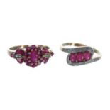 Two 9ct ruby and diamond dress rings, 4.7gm (2)