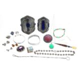 Collection of silver, white metal and other assorted jewellery, including two lapis lazuli  cuff