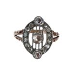 Attractive antique rose-cut diamond lyre design dress ring, estimated 1.00ct approx in total, 18mm x