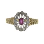 18ct ruby and diamond oval cluster ring, the ruby 0.12ct approx in a diamond surround, 12mm x 9mm,