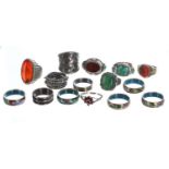Collection of silver and enamel rings, 73.7gm (15)