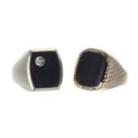 Two 9ct yellow gold and black onyx gentleman's signet rings, 16.1gm (2)