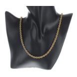 9ct yellow gold rope-twist necklace, 16.3gm, 24" long