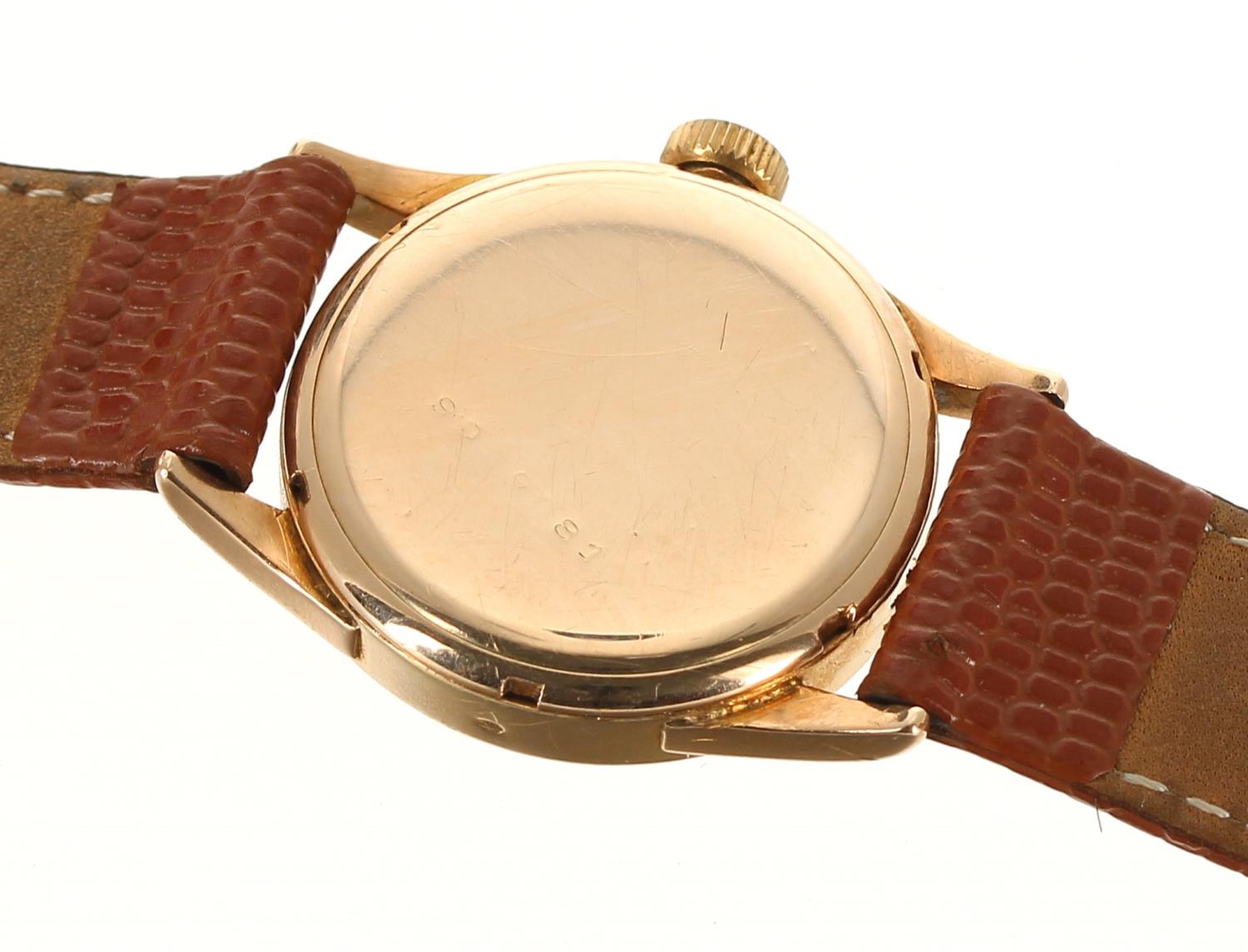 Omega 14k mid-size wristwatch, circular bronze dial with quarter Arabic numerals, hour markers, - Image 2 of 3