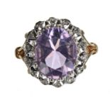 Antique style 9ct large oval amethyst and diamond oval cluster ring, the amethyst estimated 3.40ct