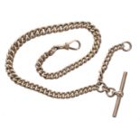 9ct curb link watch Albert chain, each link individually stamped, 17.1gm, 12.25" long
