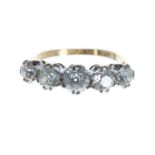 Good 18ct five stone claw-set old-cut diamond ring, estimated 2.00ct approx in total, clarity SI,