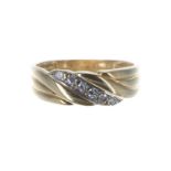 18k yellow gold diamond set band ring, with six round brilliant-cut diamonds, width 7mm, 3.7gm, ring