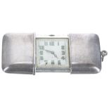 Swiss silver purse watch signed Kirby Beard & Co, Paris, square silvered dial with green luminous