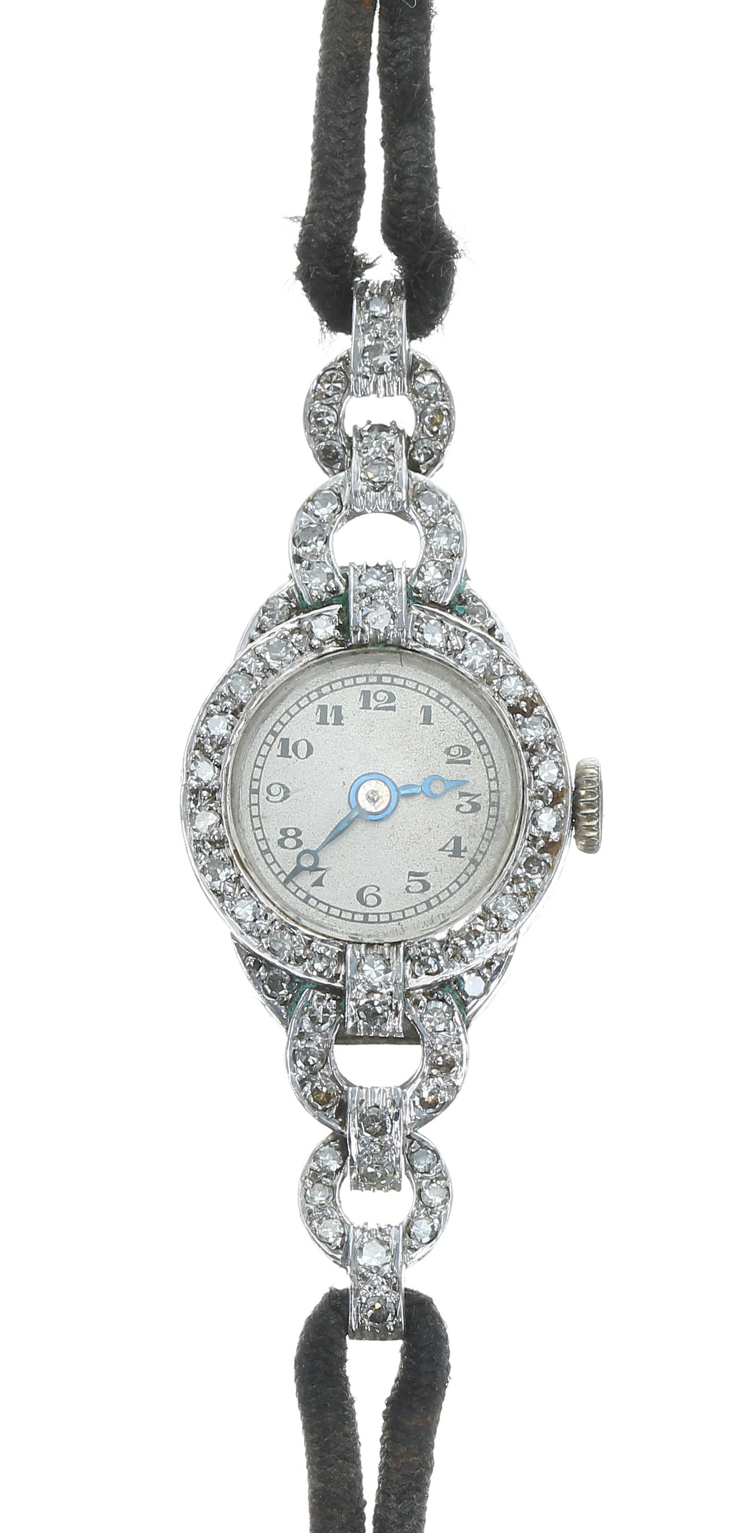 Vertex platinum and diamond lady's cocktail wristwatch, silvered dial with Arabic numerals and