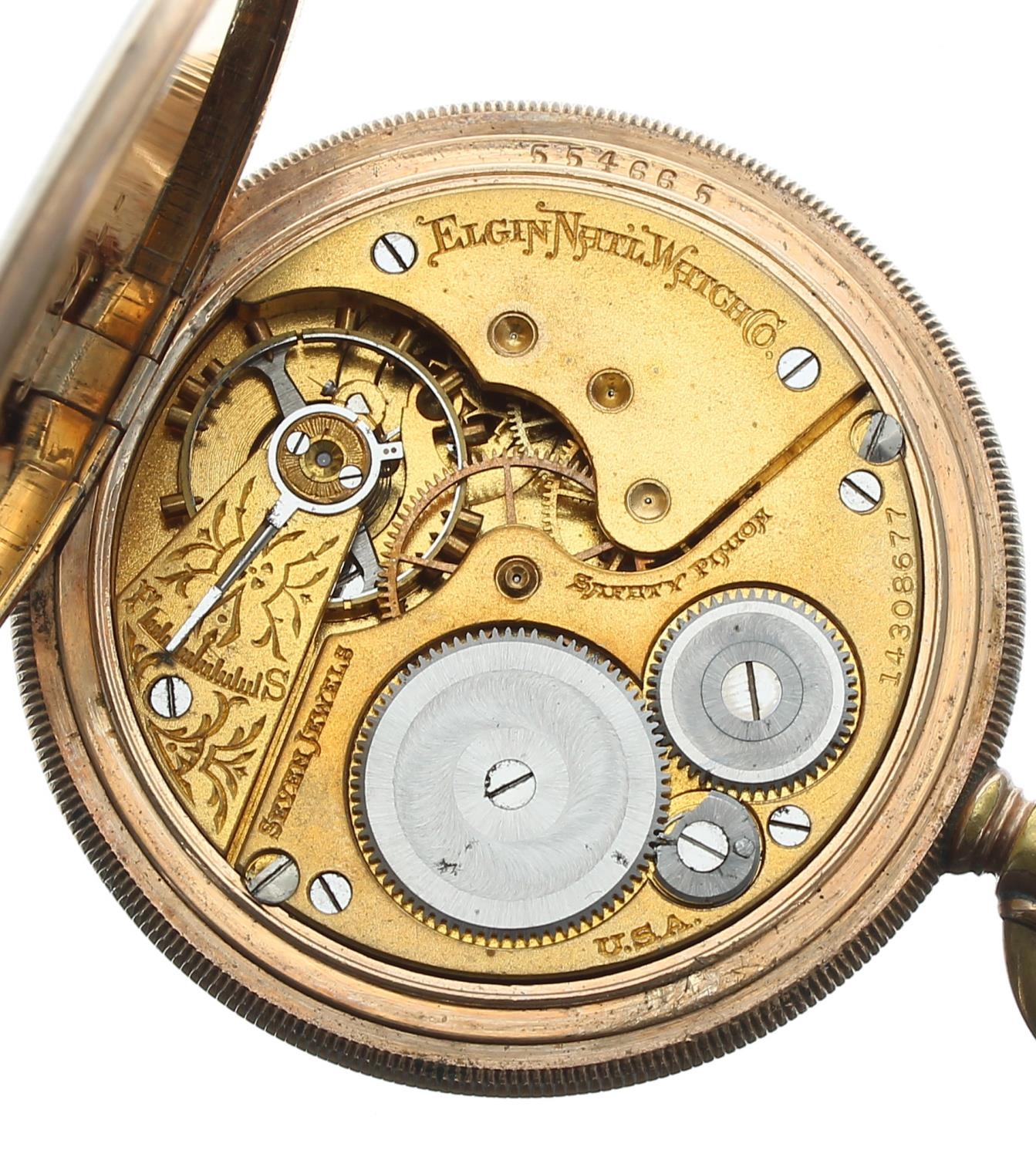 Elgin gold plated lever hunter pocket watch, circa 1909, signed gilt frosted 7 jewel movement with - Image 4 of 4