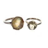 Two similar 9ct citrine solitaire rings, 8.5gm in total (2)