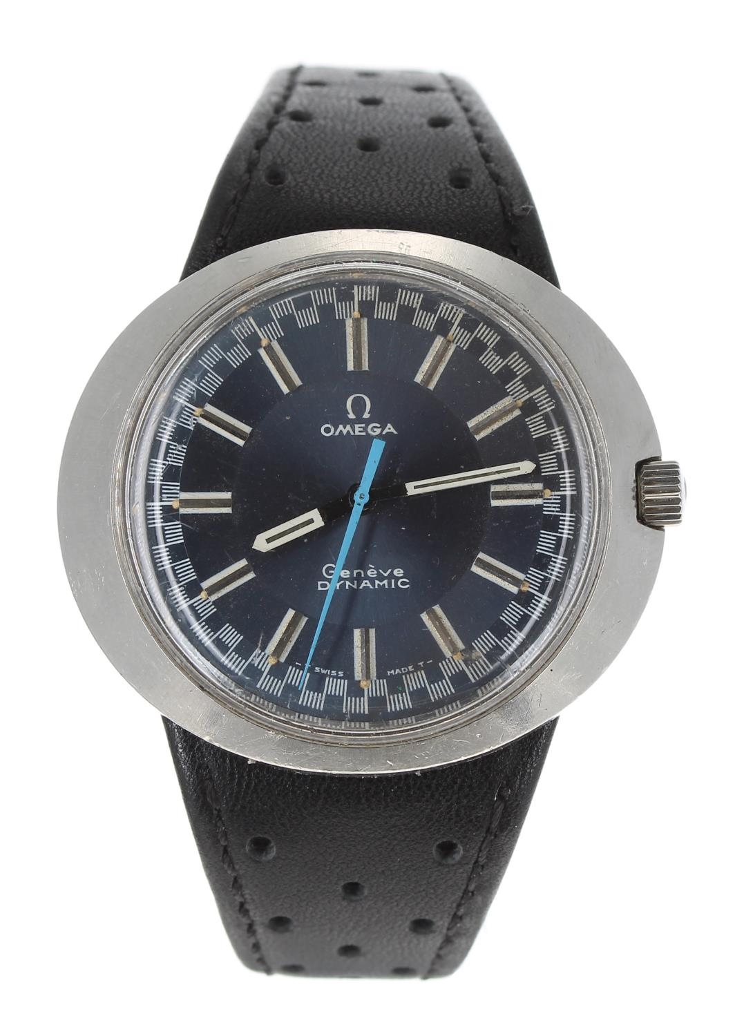 Omega Geneve Dynamic stainless steel gentleman's wristwatch, circular blue 'racing' dial with