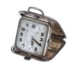Borel Fils & Cie silver square cased travel purse watch, circa 1930s, signed square silvered dial