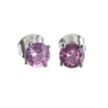Pair of modern 9k white gold pink sapphire stud earrings, 1.00ct approx in total, 1gm, 5mm