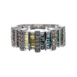 Modern 9ct white gold coloured diamond band ring, mixed-cuts, 4.3gm, band width 8mm, ring size N