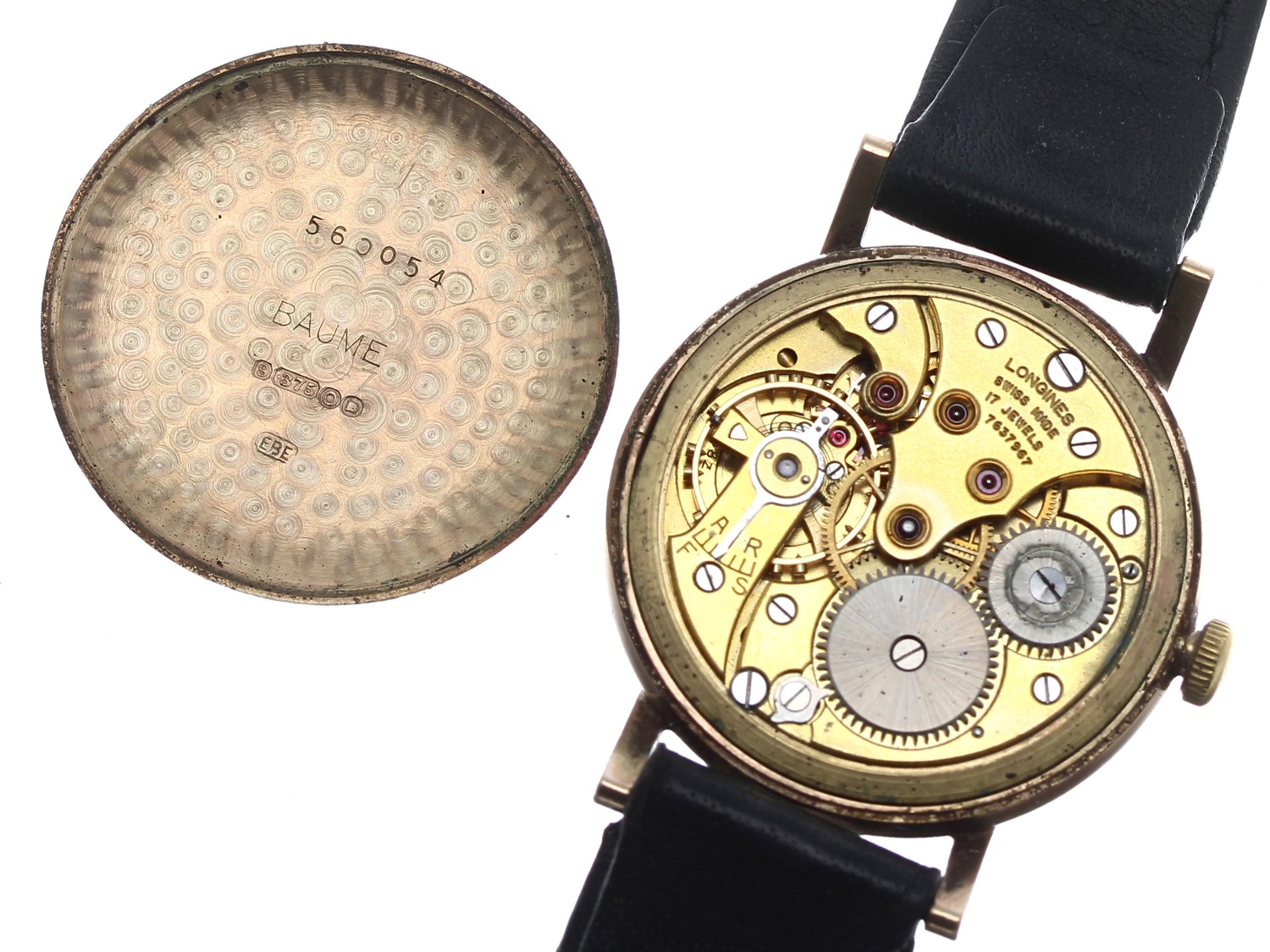 Longines 9ct gentleman's wristwatch, London 1949, circular silvered dial with Roman numerals and dot - Image 3 of 3