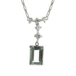 Attractive platinum aquamarine and diamond set necklace, the aquamarine 6.40ct approx, set beneath