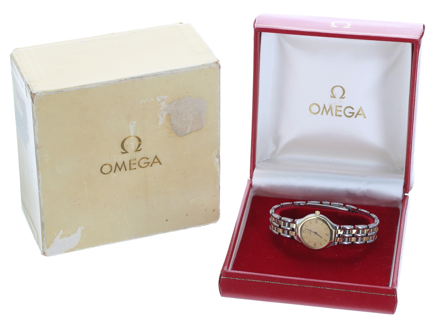 Omega De Ville bicolour lady's bracelet watch, circa 1992, serial no. 54969196, champagne dial,