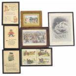 Louis Wain - collection of framed prints and postcards; including three illustrated verse, four '