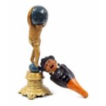 Novelty carved treen figural nutcracker, modelled as a Russian gentleman in typical hat and suit, 8"