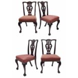 Good set of four Chippendale style mahogany dining chairs, stamped T. Willson Great Queen Street,