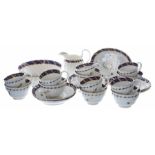 Worcester Flight period fluted porcelain part tea service, painted with floral sprigs with blue