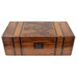 Large Victorian walnut and marquetry inlaid writing slope, 20" wide, 10" deep, 6.5" high