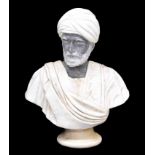 Good large black and white marble bust of an Arab Sheikh, 28" high