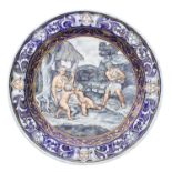 Limoges circular enamel plate in the style of  the style of Pierre Reymond, depicting a classical