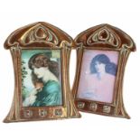Good pair of Art Nouveau cooper photograph frames, with strut backs possibly by F&J Pool, Ltd of