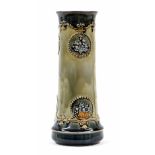 Royal Doulton stoneware glazed vase, of tapered form decorated with floral planters and swags,